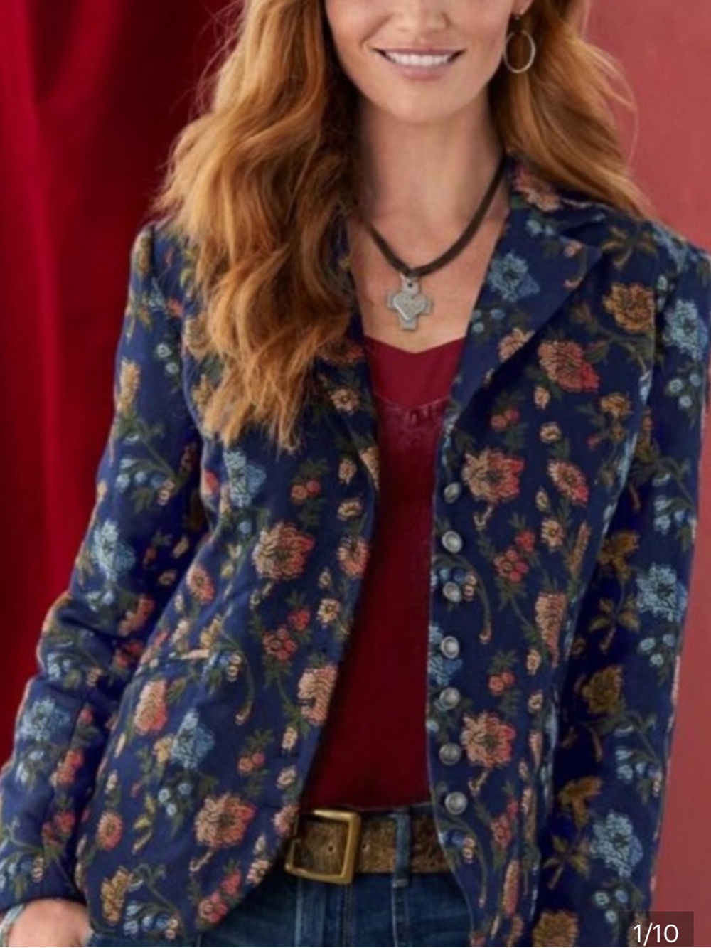 Sundance part wool blue brocade blazer with elbow patches